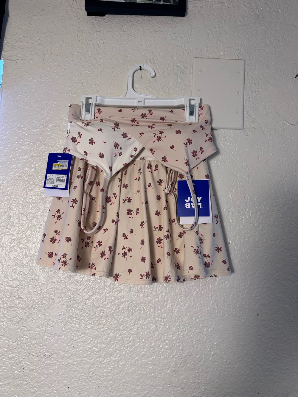 JoyLab Cream Mini Skirt & sports bra bundle with pink Floral Print
